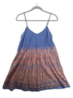 Kate Moss Topshop Mini Dress Sz S Blue Paisley Pleated Boho Flirty Embroidered